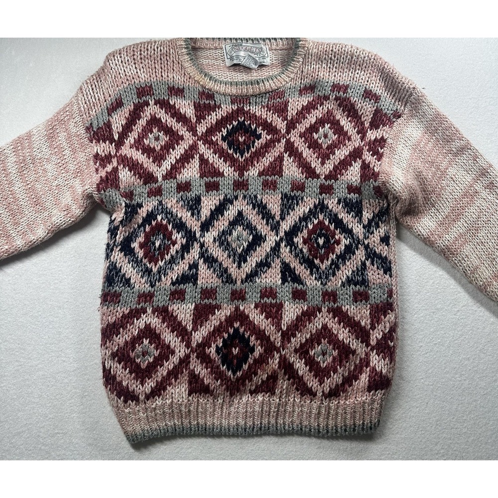 Nuggets Hand Knit‎ Sweater Women's Size M Multicolor Vintage Shoulder Pads